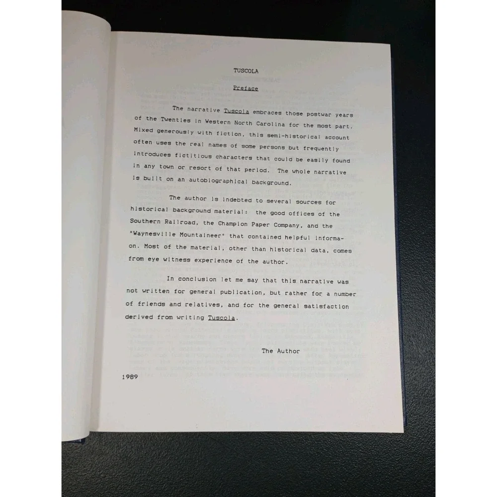 Tuscola By McRoss Sebe Self Published Novel 1989 North Carolina 1920s‎ Post War